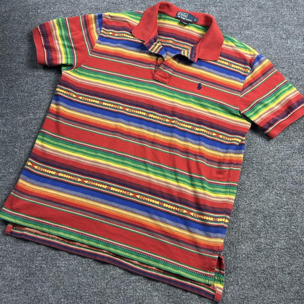 Polo By Ralph Lauren Polo Shirt Mens L Aztec Striped Short Sleeve